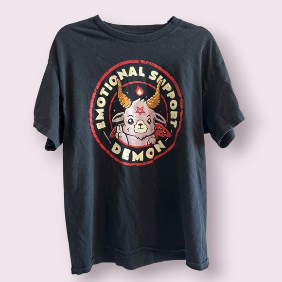 Spencer's Tops - Spencer’s Emotional Support Demon Black Graphic T-Shirt - Size L